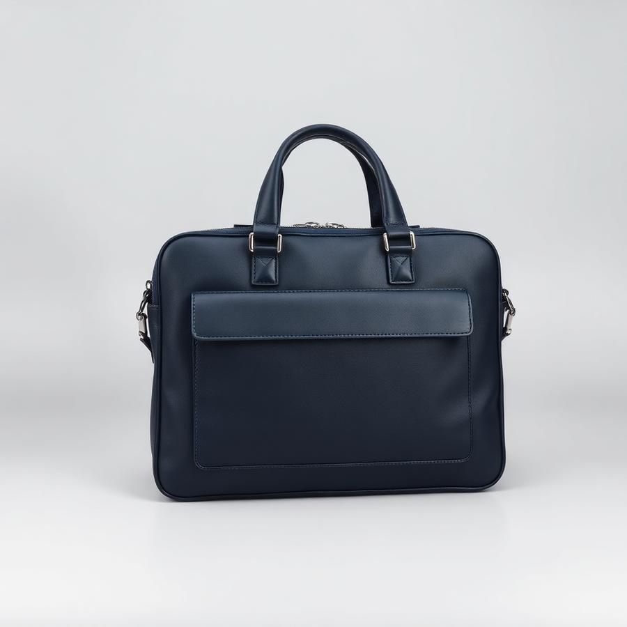 Structured navy office briefcase bag with silver hardware